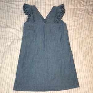 J Crew Chambray Ruffle Shift Dress